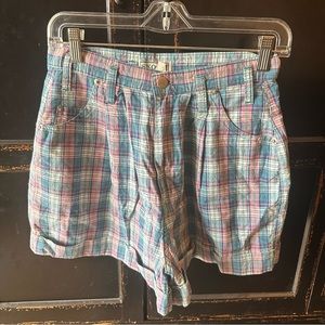 Skoozi Pink & Blue High waisted Vintage Plaid Cuffed Shorts 11